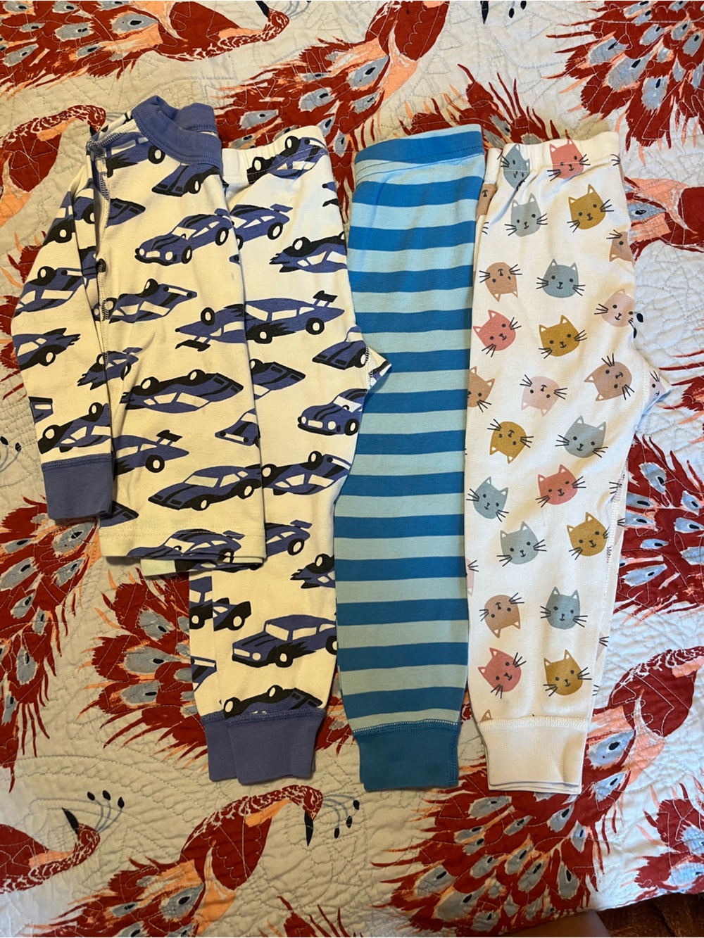 Hanna Andersson Kids 3-Pack Pajama Pants - White, Blue, Red Prints
